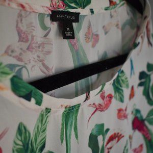 Ann Taylor Tropical Bird Print Chiffon Boxy Blouse